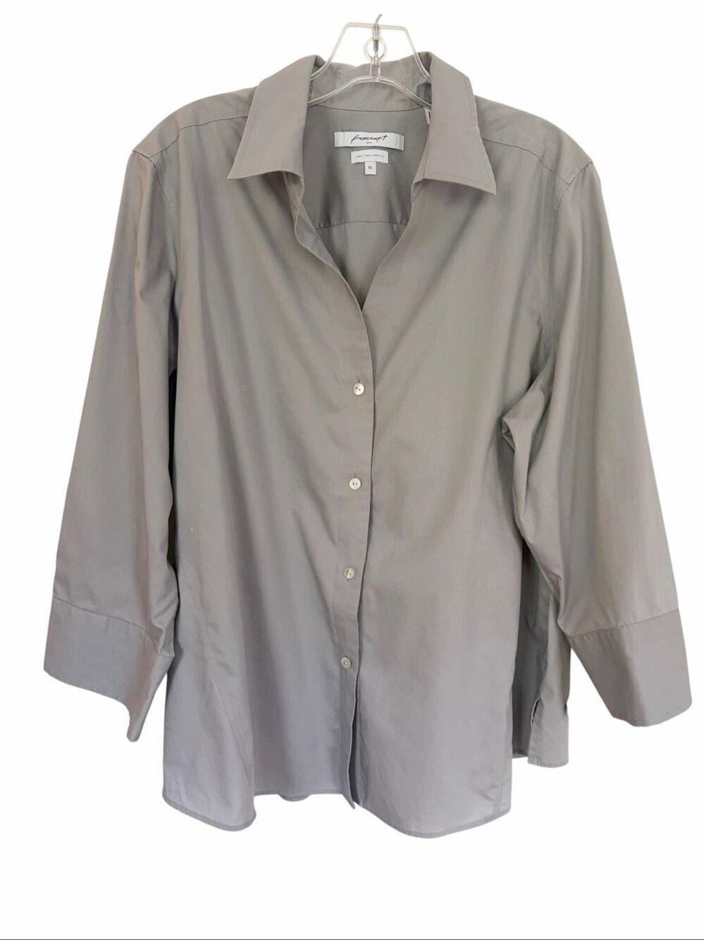 Foxcroft Grey Cotton 3/4 Sleeve Non-Iron Button Down Shirt Sz XL
